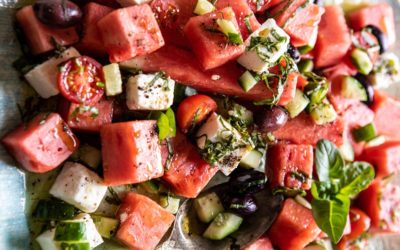 Greek Watermelon Feta Salad with Basil Vinaigrette