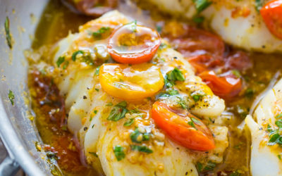 Pan Seared Cod with Tomato Basil Sauce