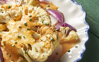 Roasted Cauliflower Steaks with Red Pepper Sauce