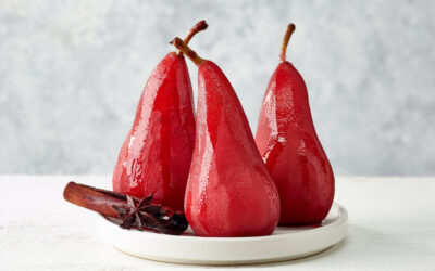 Coconut Poached Pears with Cranberry Sauce