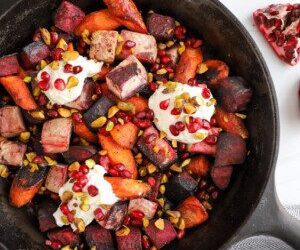 Pomegranate-Glazed Root Vegetables with Whipped Goat Cheese
